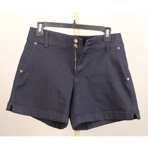 Nine West Jeans Womens Navy Blue Stretch Denim Shorts Double Button Size 6 Short